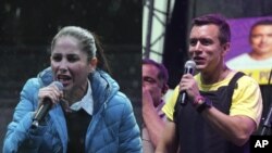 Los candidatos presidenciales de Ecuador, Luisa González y Daniel Noboa, cerraron con extremas medidas de seguridad sus campañas el pasado jueves. [Fotocomposición VOA con imágenes de AP]