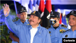 El Presidente de Nicaragua Daniel Ortega, durante un de la Policía Nacional este viernes. Foto: Captura de pantalla de presidencia