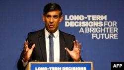 英國首相辛偉誠在倫敦就人工智能議題發表講話。(2023年10月26日)