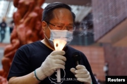 資料照：香港前支連會副主席何俊仁2021年5月參與一場紀念六四事件的活動。