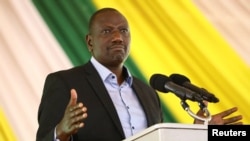 Rais mteule wa Kenya William Ruto akihutubia mkutano wa waandishi wa habari katika makazi yake rasmi yaliyoko wilaya ya Karen, Nairobi, Kenya, Aug. 17, 2022.