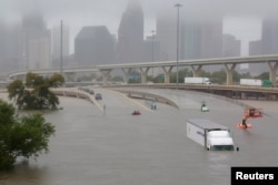 Interstate highway 45 is submerged from the effects of Hurricane Harvey seen during widespread flooding in Houston, Texas, U.S. August 27, 2017.