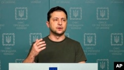 Rais wa Ukraine Volodymyr Zelenskyy . (Picha na Ofisi ya Rais wa Ukraine kupitia AP)