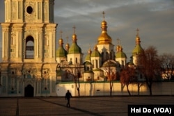FILE - In the historic center of Kyiv, St. Sophia Cathedral is a UN World Heritage site representing the architecture and arts of the early 11th century. It has 13 domes and was designed to rival Hagia Sophia in Constantinople. (Photo by Hai Do)