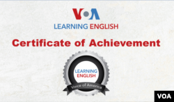 VOA Learning English Certificate of Achievement