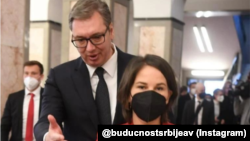 Predsednik Srbije Aleksandar Vučić i nemačka ministarka spoljnih poslova Analena Berbok u Beogradu (Foto: Instagram / @buducnostsrbijeav)