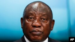 Rais wa Afrika Kusini Cyril Ramaphosa (Johanna Geron, Pool Photo via AP)