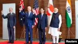 參與印太地區四方安全機制會談的四國領導人2022年5月24日在東京聚首。 （路透社轉發媒體聯訪照片）