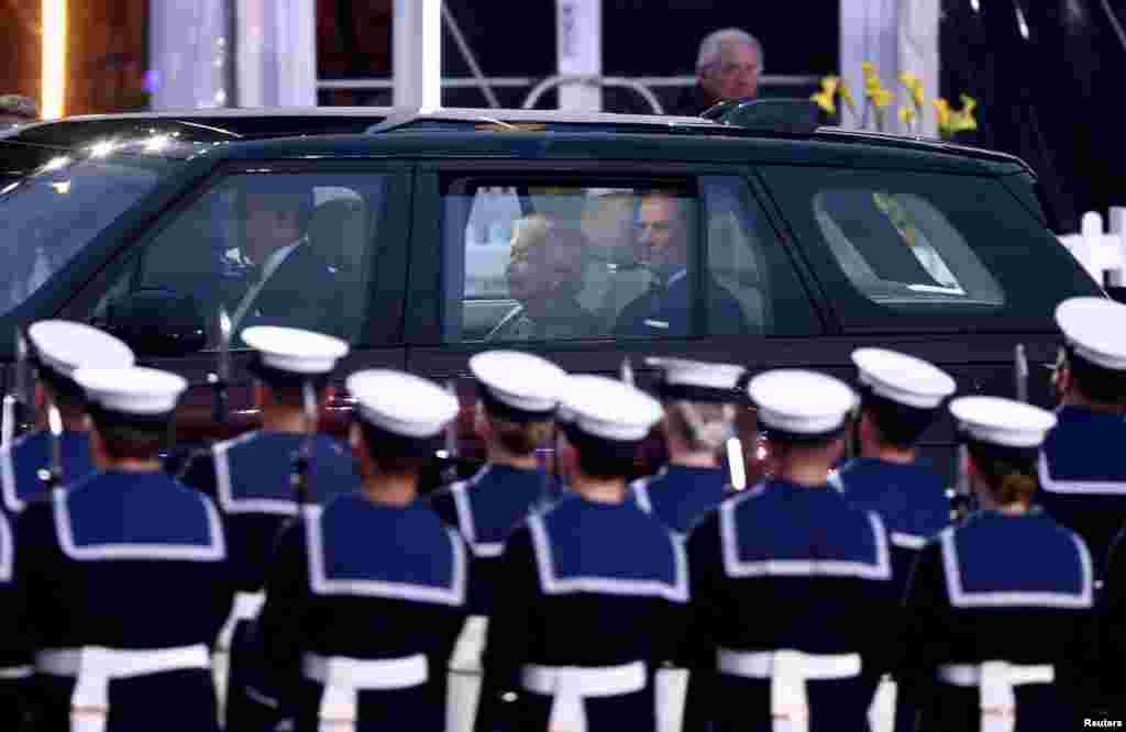 Britain's Queen Elizabeth and Prince Edward, Earl of Wessex, arrive to watch the Royal Windsor Horse Show Platinum Jubilee Celebration at Windsor Castle in Windsor, May 15, 2022.