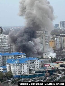 Apartment building of Valeriia Golovakhina's parents is seen in front of explosion in Odessa, Ukraine on April 23, 2022