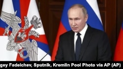 El presidente ruso Vladimir Putin durante una reunión con jefes militares en Moscú, el 21 de diciembre de 2022