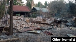 ကန့်ဘလူ မြို့နယ်အတွင်းက မီးရှို့ခံရတဲ့နေအိမ်များ (ဒီဇင်ဘာ ၅၊ ၂၀၂၂/Photo: CJ)