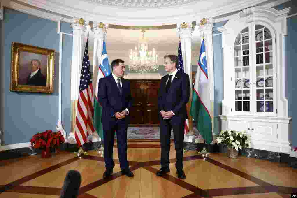 AQSh Davlat kotibi Entoni Blinken va O'zbekiston Tashqi ishlar vaziri Vladimir Norov, Vashington, 12-dekabr, 2022