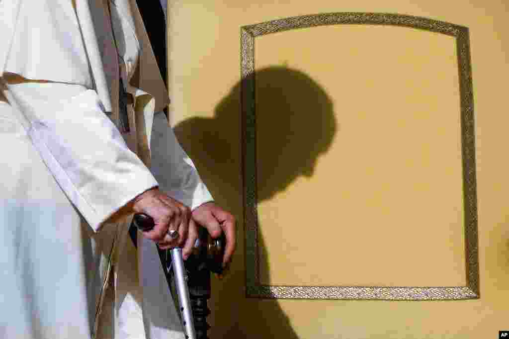 Pope Francis arrives for his weekly general audience in St. Peter's Square at the Vatican.