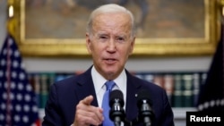 រូបឯកសារ៖ ប្រធានាធិបតី​សហរដ្ឋ​អាមេរិក​លោក Joe Biden និយាយ​អំពី​ការអត្ថាធិប្បាយ​របស់​ប្រធានាធិបតី​រុស្ស៊ី​លោក Vladimir Putin អំពី​ជម្លោះ​យោធា​នៅ​អ៊ុយក្រែន នៅ​សេតវិមាន​នៅ​រដ្ឋធានី​វ៉ាស៊ីនតោន កាលពី​ថ្ងៃទី៣០ ខែកញ្ញា ឆ្នាំ២០២២។