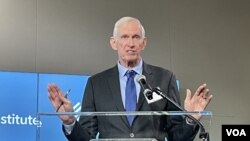 美国在台协会主席莫健在全球台湾研究中心的年会上讲话。(2022年10月5日)