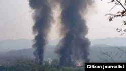 မကွေးတိုင်း ပေါက်မြို့နယ်မှာ ဧပြီ (၇ )ရက်ကစလို့ တပတ်ကျော်ကြာ စစ်ကောင်စီတပ်ရဲ့ နယ်မြေရှင်းလင်းမှုအတွင်း ကျေးရွာနေအိမ် ၃၆၄ လုံး မီးလောင်ကျွမ်းခဲ့ပုံ။ (ယခင်မှတ်တမ်းဓာတ်ပုံ)