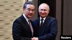 俄羅斯總統普京2019年5月13日在俄羅斯索契會見中國外長王毅。