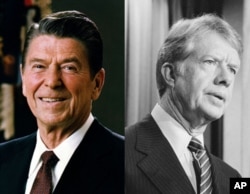 Ronald Reagan, left, and Jimmy Carter.