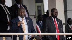 O presidente do Sudão do Sul, Salva Kiir, e o vice-presidente Riek Machar.
