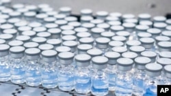 ARCHIVO - Frascos de la vacuna de refuerzo actualizada de Pfizer contra el COVID-19 en producción en Kalamazoo, EEUU, en agosto de 2022.
