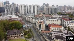 上海繼續封城，靜安區鳥瞰。（2022年4月5日）