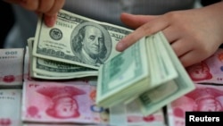 དངུལ་ཁང་གི་ལས་བྱེད་ཅིག་གིས་ཧུའུ་པི་ཞིང་ཆེན་གྱི་དངུལ་ཁང་ཞིག་ནས་ཨ་རིའི་ཨ་སྒོར་བརྒྱ་ལོར་རྣམས་རྒྱ་སྒོར་ཁྲི་རེའི་ཐོག་ནས་རྩིས་རྒྱག་བཞིན་འདུག