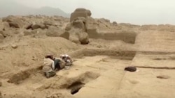 A view of the dig site where researchers believe they found an 800 year old mummy outside of Lima, Peru.