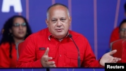 El asambleísta nacional y vicepresidente del Partido Socialista Unido de Venezuela (PSUV), Diosdado Cabello, habla la noche de las elecciones regionales y locales, en Caracas, Venezuela, el 21 de noviembre de 2021.