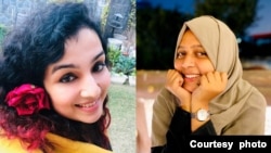 Hana Khan, a Delhi-based Muslim commercial pilot, left, and Noor Mahvish, a Kolkata-based Muslim lawyer and activist, were listed on an online app as available for "auction." Rather than allow for actual transactions, the app aimed to degrade and humiliate Muslim women.