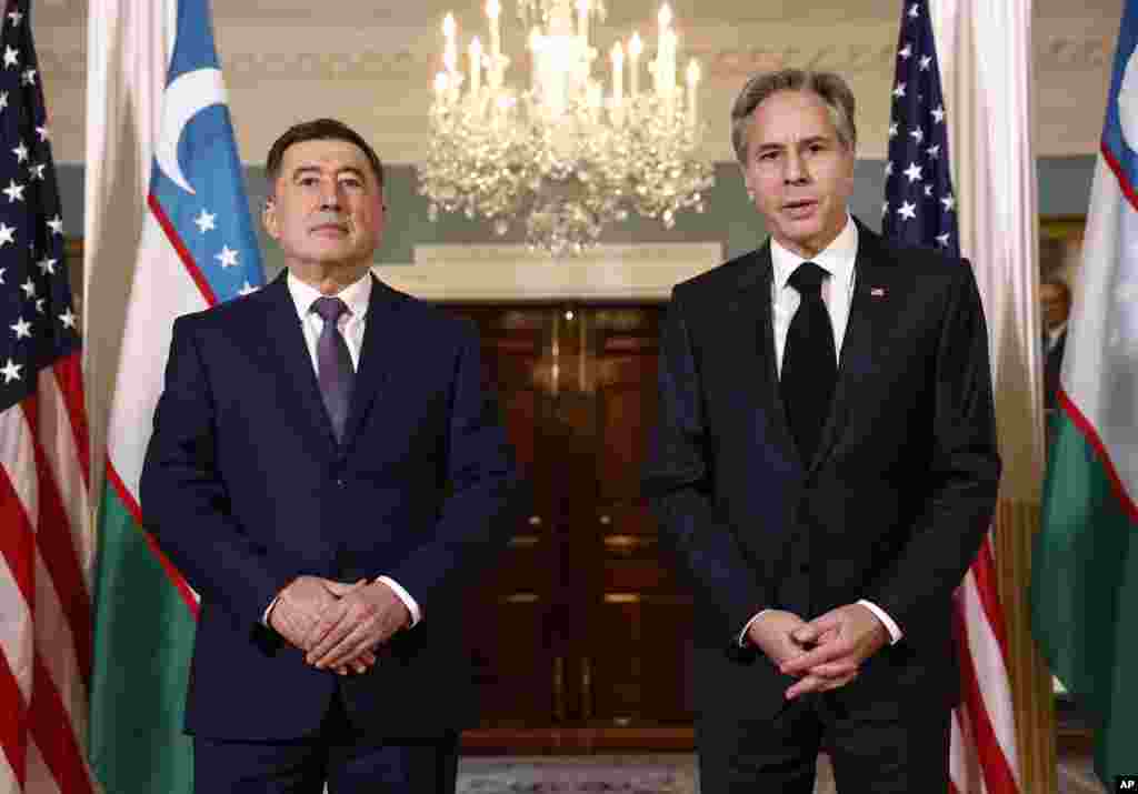 AQSh Davlat kotibi Entoni Blinken va O'zbekiston Tashqi ishlar vaziri Vladimir Norov, Vashington, 12-dekabr, 2022