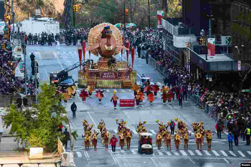 The Tom Turkey float is seen during the 96th Macy's Thanksgiving Day Parade in Manhattan, New York City.
