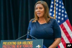 FILE - New York Attorney General Letitia James speaks in New York, June 6, 2022.