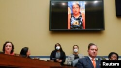 Miah Cerrillo, a student at Robb Elementary School in Uvalde, Texas, and survivor of a mass shooting appears on a screen during a House Committee on Oversight and Reform hearing on gun violence on Capitol Hill in Washington, June 8, 2022. (Andrew Harnik/Pool via REUTERS?)