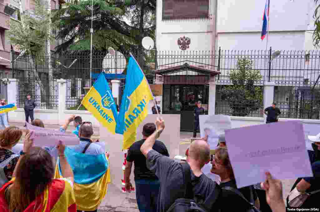 Protest of Ukrainians in Skopje, North Macedonia, against Russian invasion over Ukraine