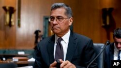 Health and Human Services Secretary Xavier Becerra arrives for a Senate Finance hearing on Capitol Hill, April 5, 2022.