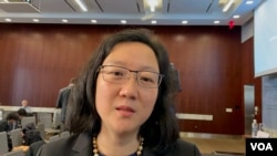 史汀生中心中國項目主任孫韻2022年8月17日在華盛頓戰略與國際研究中心接受美國之音採訪。（美國之音鍾辰芳拍攝）