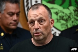 Governor of Hawaii Josh Green speaks during a press conference about the destruction of historic Lahaina and the aftermath of wildfires in western Maui in Wailuku, Hawaii on August 12, 2023. (Photo by Patrick T. Fallon / AFP)