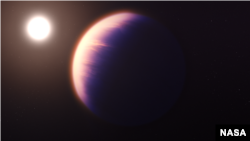 This illustration shows what exoplanet WASP-39 b could look like, based on current understanding of the planet. The illustration is based on indirect transit observations from Webb as well as other space and ground-based telescopes. (NASA, ESA, CSA, Joseph Olmsted (STScI))