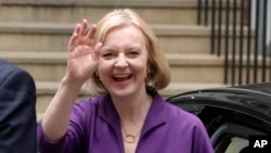 Liz Truss arrives at Conservative Central Office in Westminster after winning the Conservative Party leadership contest in London, Sept. 5, 2022.