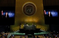 Rekaman video saat Perdana Menteri Selandia Baru Jacinda Ardern menyampaikan pidato untuk Sidang Umum PBB, 24 September 2021.