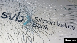 FILE PHOTO: Illustration shows SVB (Silicon Valley Bank) logo
