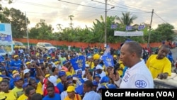 Presidente da ADI, Patrice Trovoada, num comício, São Tomé e Príncipe (Foto de Arquivo)