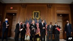 Senate Majority Leader Mitch McConnell of Ky., during a news conference on on Capitol Hill in Washington, July 27, 2020, to highlight their proposal for the next coronavirus stimulus bill. 