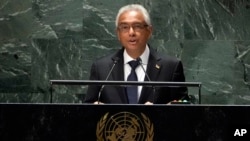 Le Premier ministre mauricien Pravind Kumar Jugnauth s'adresse à la 78e session de l'Assemblée générale des Nations Unies, le vendredi 22 septembre 2023. (photo d’archives)