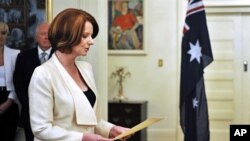 Australia's Prime Minister Julia Gillard during the swearing in ceremony at Government House in Canberra, 14 Sept. 2010