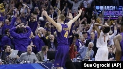Northern Iowa guard Paul Jesperson gestures to fans after hitting the game-winning shot against Texas in a first-round men's college basketball game in the NCAA Tournament, Friday, March 18, 2016, in Oklahoma City. 