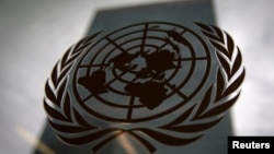 聯合國的標誌。 (2014年8月15日)