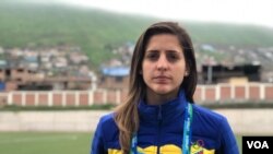 Marián Cuero, karateca de la selección venezolana durante los Juegos Panamericanos, en Lima, Perú. Foto: Alejandra Arredondo - VOA.