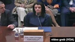 Vasfije Krasnići Gudman i Iljir Bitići tokom današnjeg svedočenja pred Odborom za spoljne poslove Predstavničkog doma